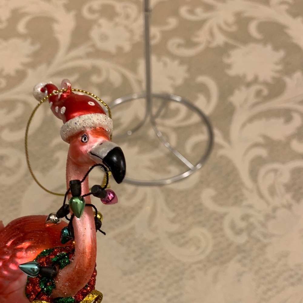 Festive Flamingo Ornament with Santa Hat - Picture 7 of 8